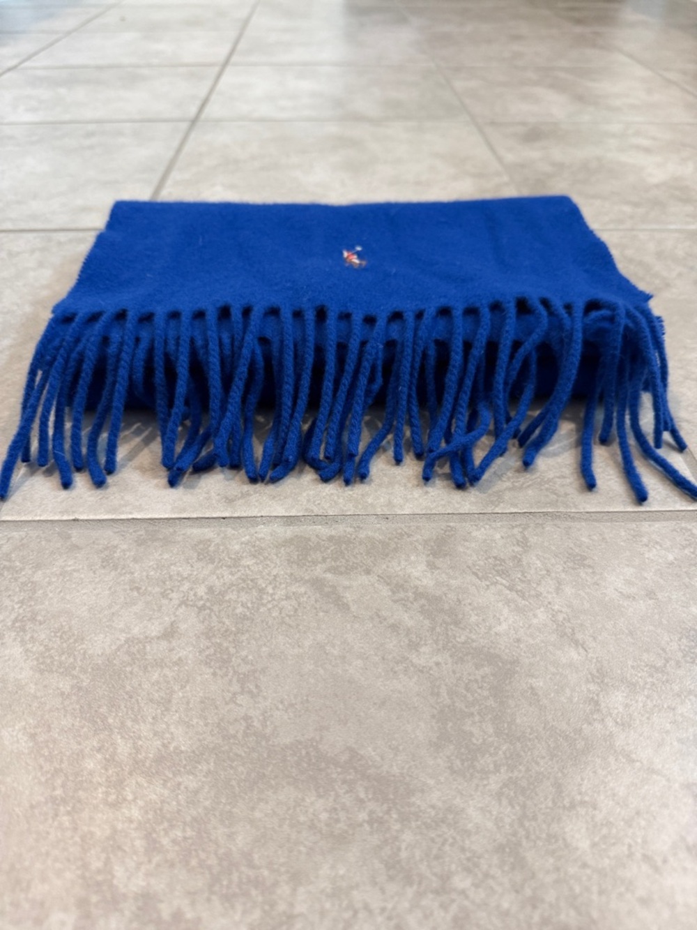 POLO Ralph Lauren Cobalt Blue Fringed Wool Scarf with Pony Embroidery - Picture 5 of 9
